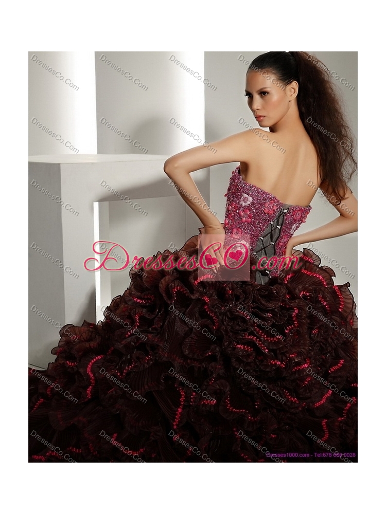 Modest Multi Color Quinceanera Gowns with Ruffles and Hand Made Flowers