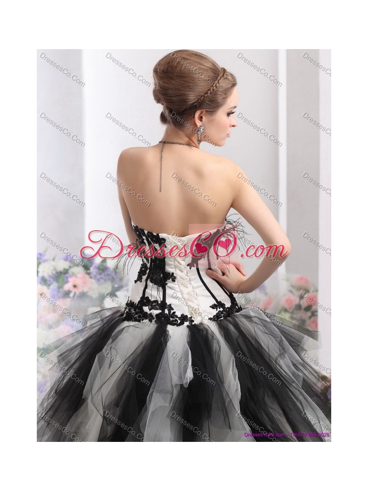 White and Black Strapless Quinceanera Dress with Appliques