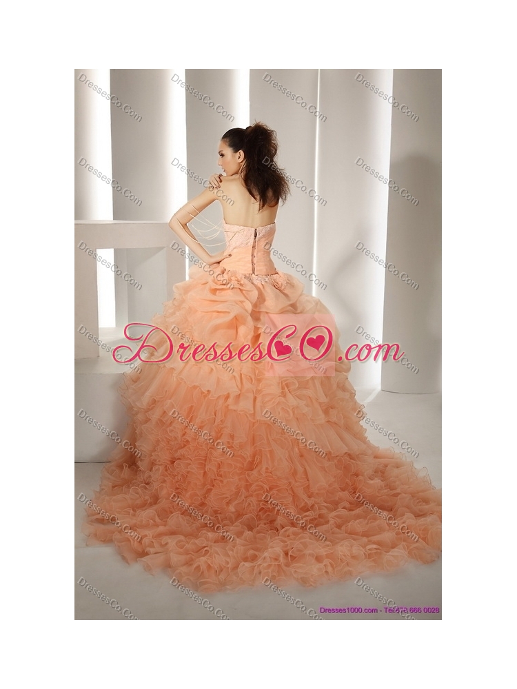 Quinceanera Dress with Hand Made Flowers and Ruffled Layers