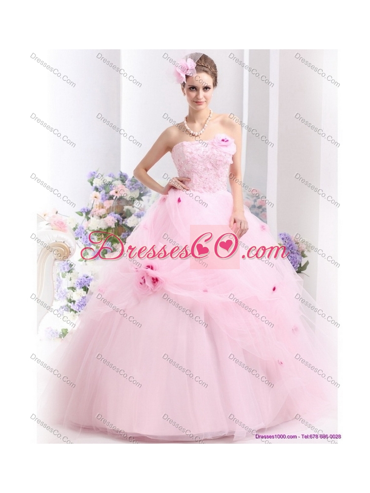 Baby Pink Sweet Sixteen Dress with Hand Made Flowers