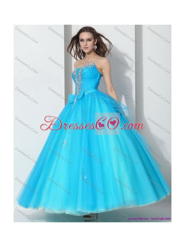 Cheap Beading Baby Blue Quinceanera Dress with Bownot