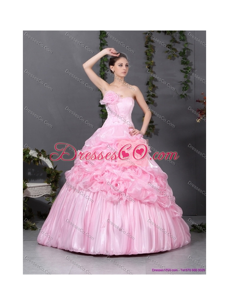 Cheap Pink Quinceanera Gowns with Hand Made Flowers and Ruffles