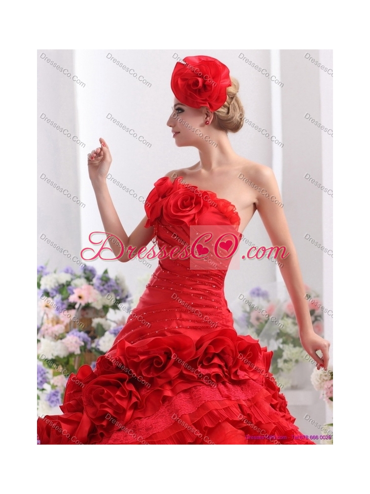 Cheap Strapless Dress a Quinceanera with Hand Made Flowers