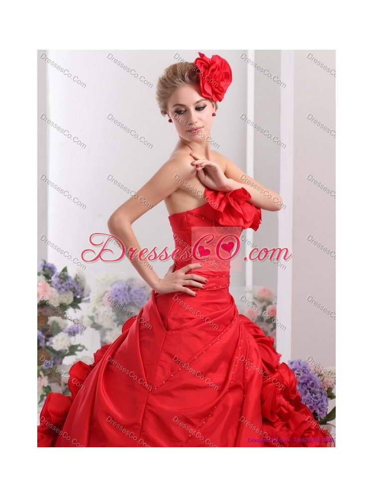 Cheap Strapless Dress a Quinceanera with Hand Made Flowers