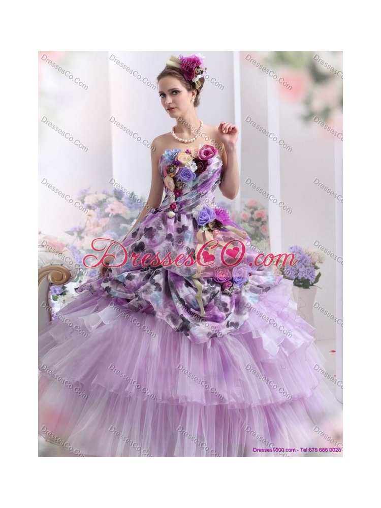 Cheap  Multi Color Sweet Sixteen Dress with Hand Made Flowers and Ruffles