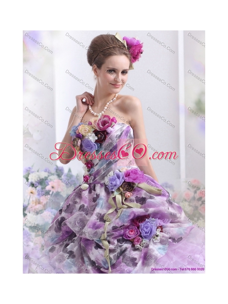 Cheap  Multi Color Sweet Sixteen Dress with Hand Made Flowers and Ruffles