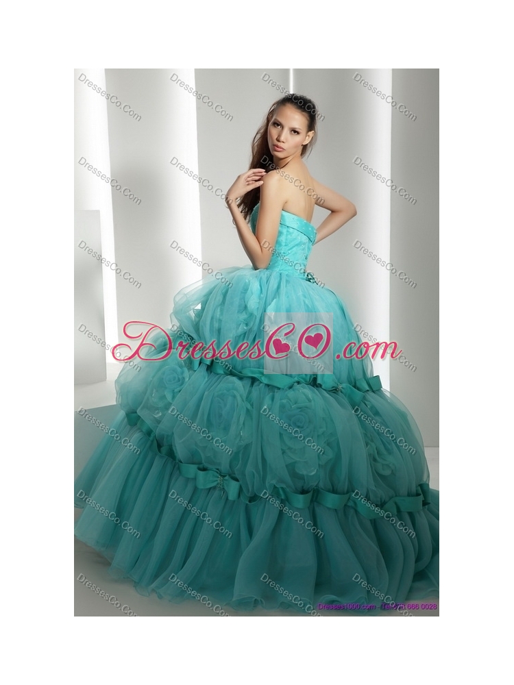 Cheap Floor Length  Quinceanera Dress with Hand Made Flowers and Beading