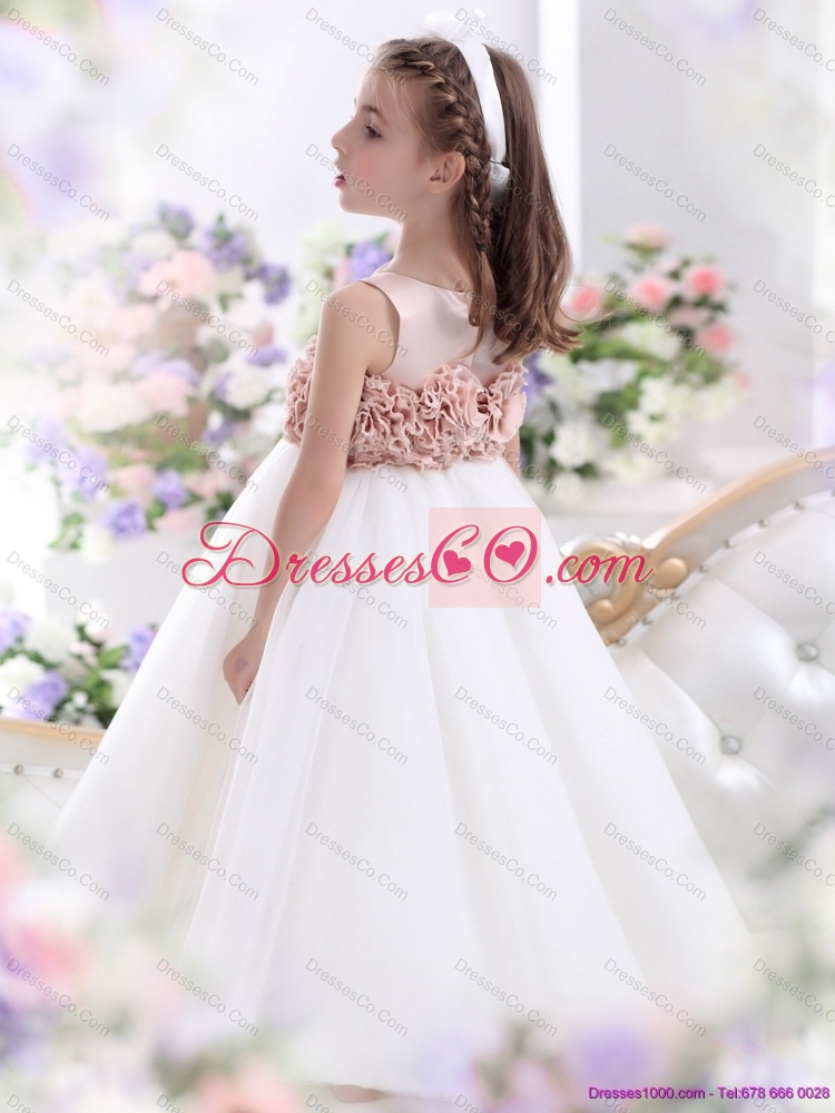 Cheap Scoop Flower Girl Dress with Hand Made Flowers