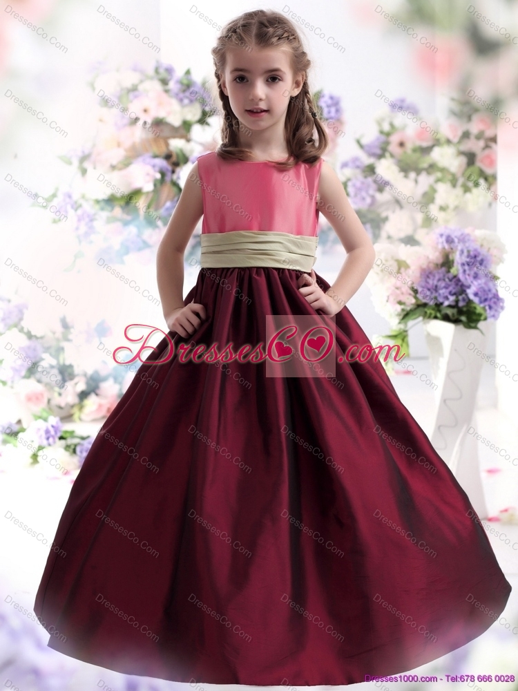 Cheap Multi Color Ruffled  Flower Girl Dress with Sash