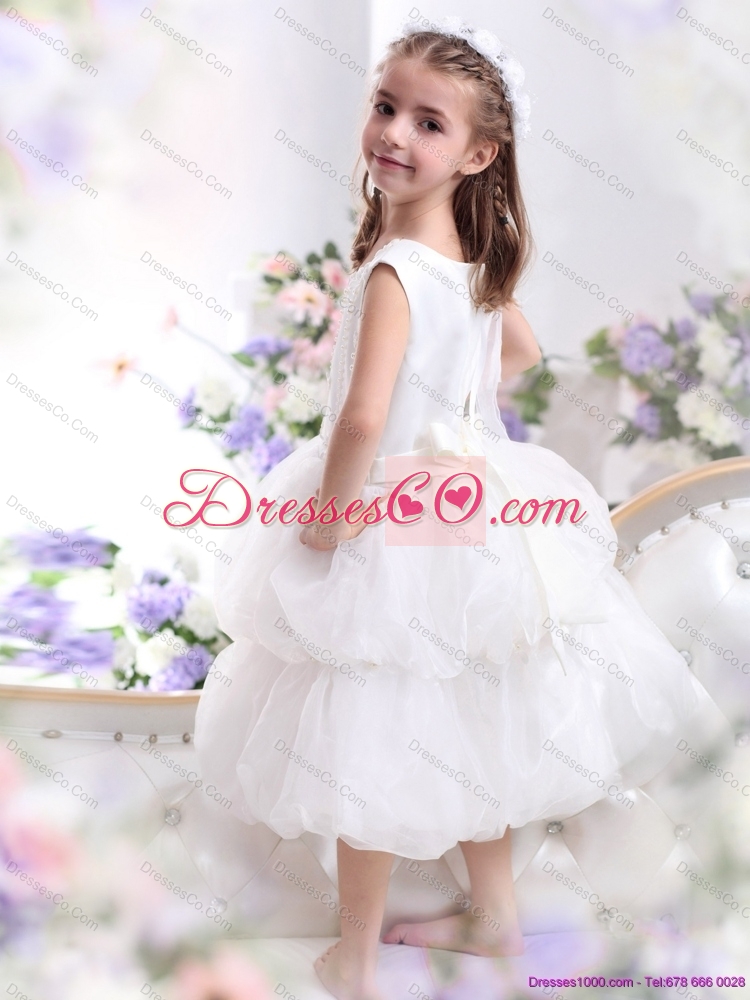 Cheap White Appliques Scoop Flower Girl Dress for