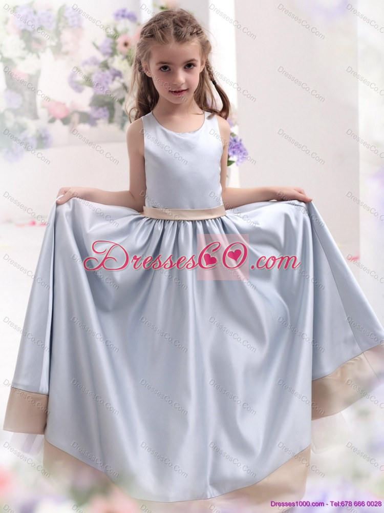 Silver Scoop  Cheap Flower Girl Dress with Waistband