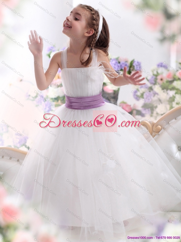 Latest White Flower Girl Dress with Lilac Sash