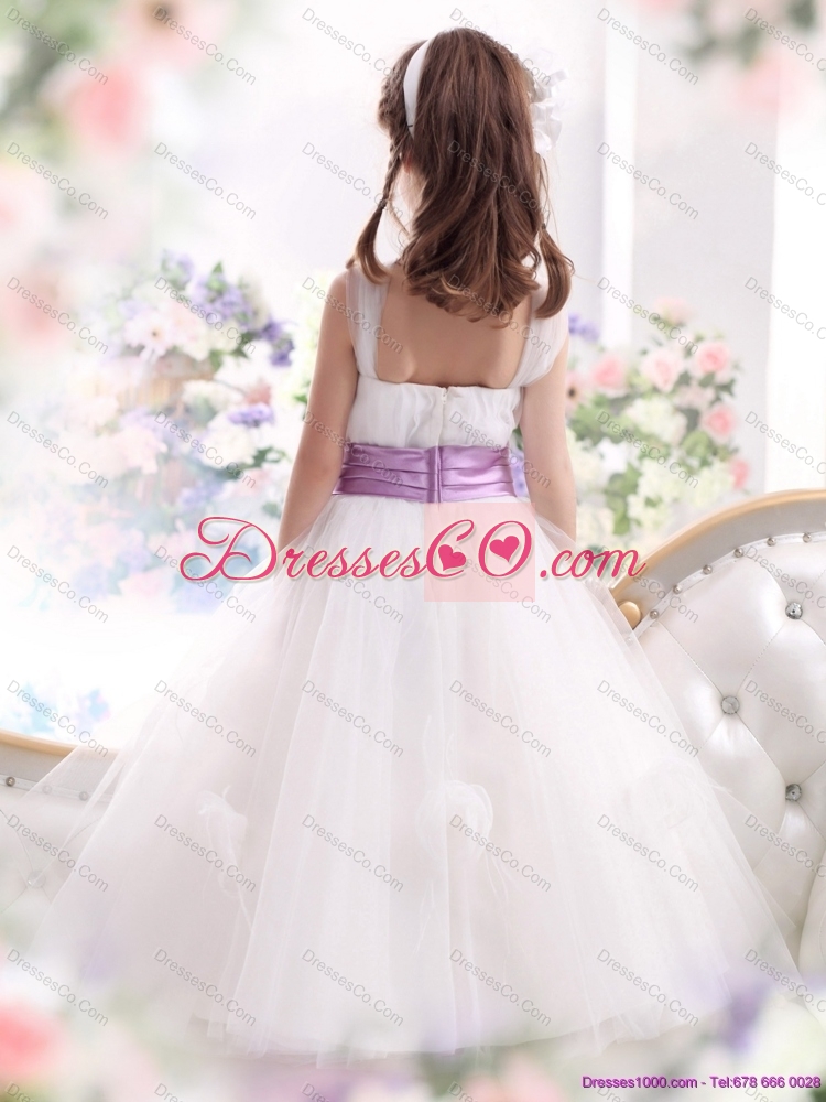 Latest White Flower Girl Dress with Lilac Sash