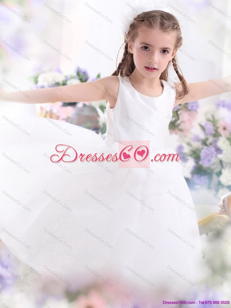 Popular Scoop White Bownot A Line Girls Party Dress