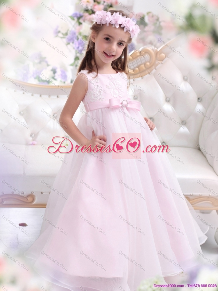 Scoop Appliques and Bownot Pageant Girls Party Dress in Baby Pink