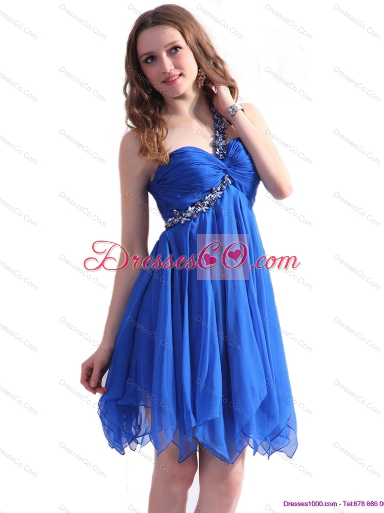Perfect Blue One Shoulder Prom Dress with Ruffles