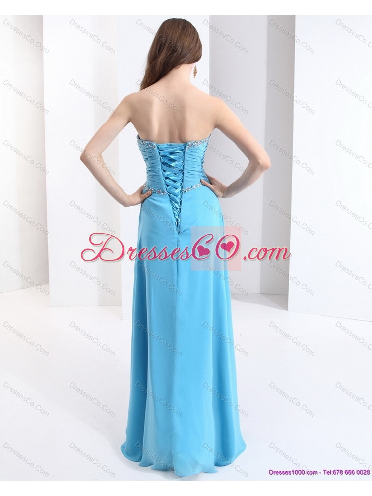 Affordable Ruching Prom Dress with Beading and High Slit