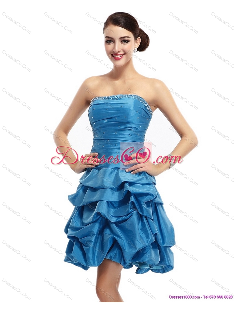 Baby Blue Strapless Prom Dress with Pick Ups and Beading