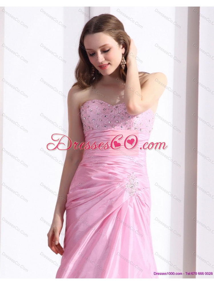 Exclusive Baby Pink Prom Dress with Beading and Ruching