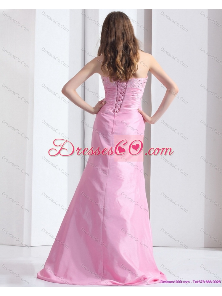 Exclusive Baby Pink Prom Dress with Beading and Ruching