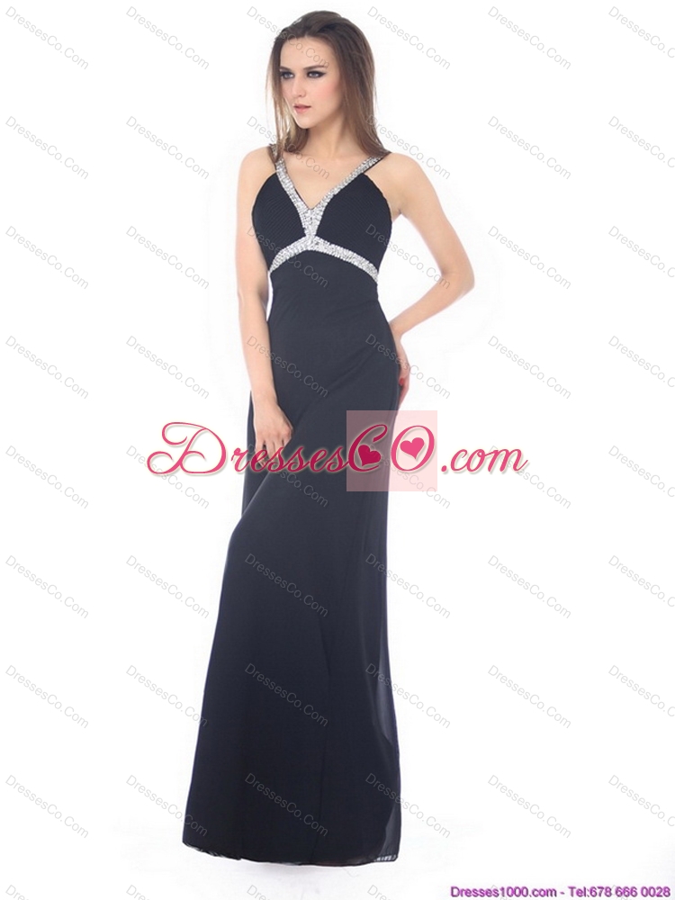 Exquisite Floor Length Beading Black Prom Dress