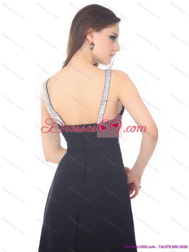 Exquisite Floor Length Beading Black Prom Dress
