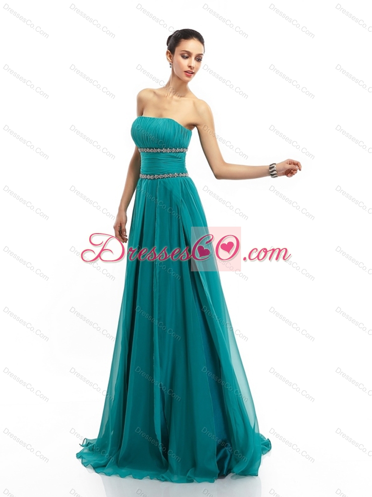 Inexpensive Strapless Prom Dress with Ruching and Beading