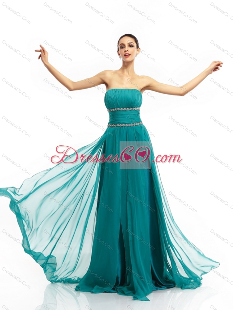 Inexpensive Strapless Prom Dress with Ruching and Beading