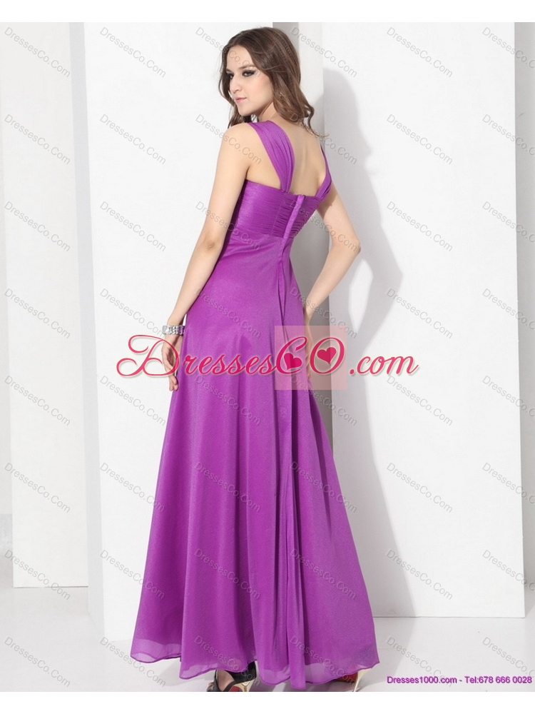 Romantic Empire Floor Length Prom Dress with Ruching and Beading
