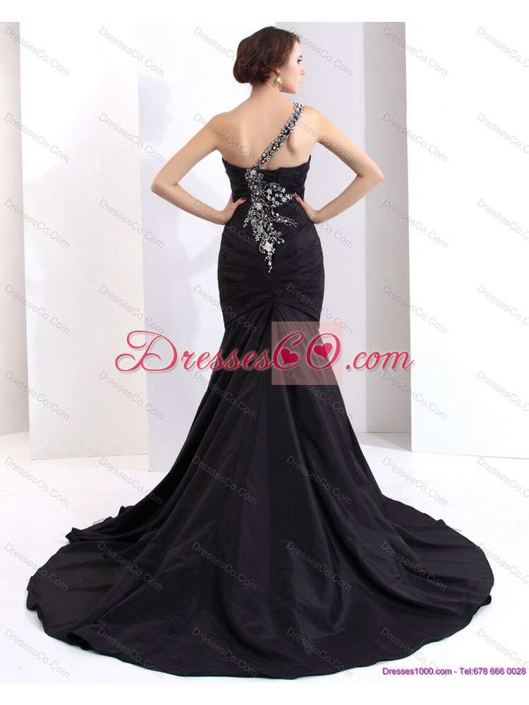 Romantic One Shoulder Prom Dress with Brush Train