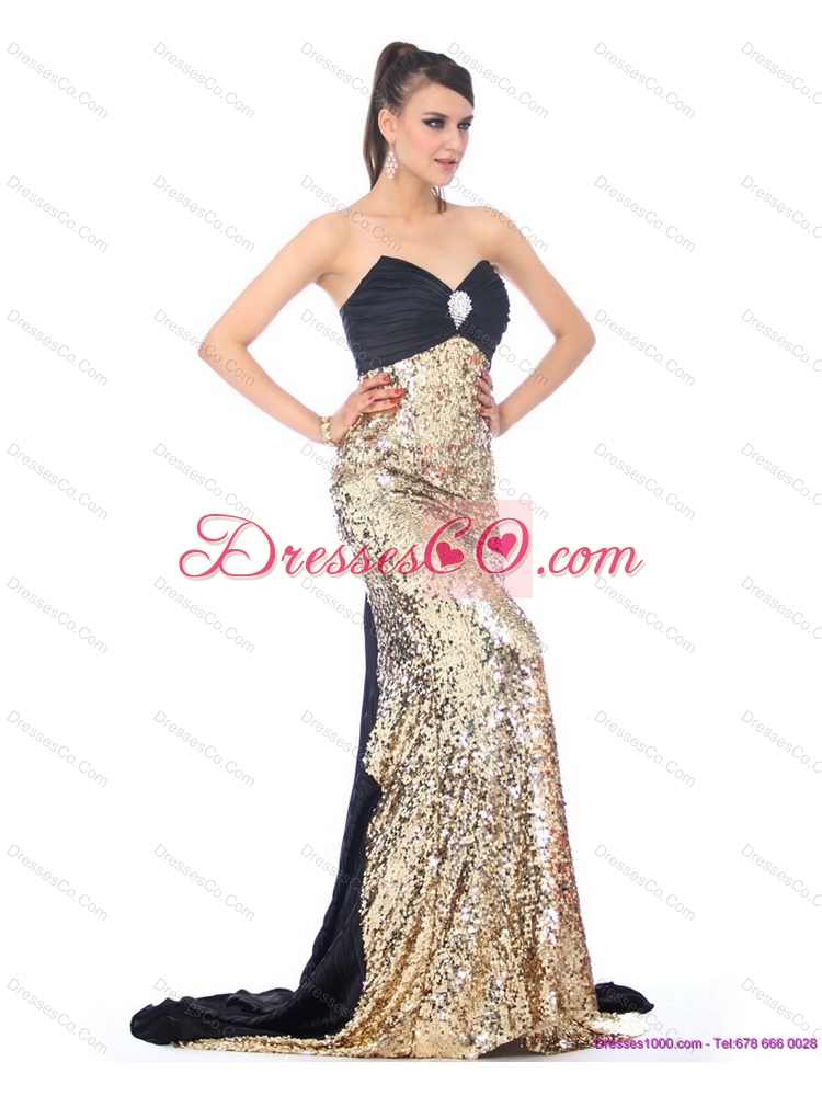 Luxurious Brush Train  Prom Dress with Ruching and Sequins