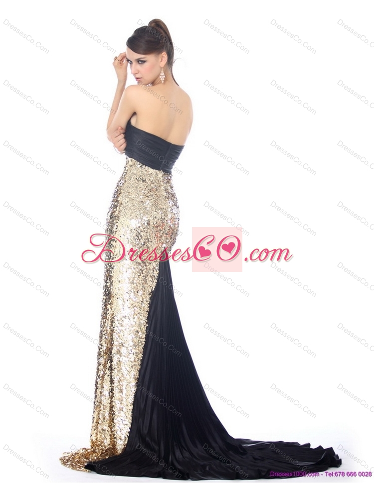 Luxurious Brush Train  Prom Dress with Ruching and Sequins