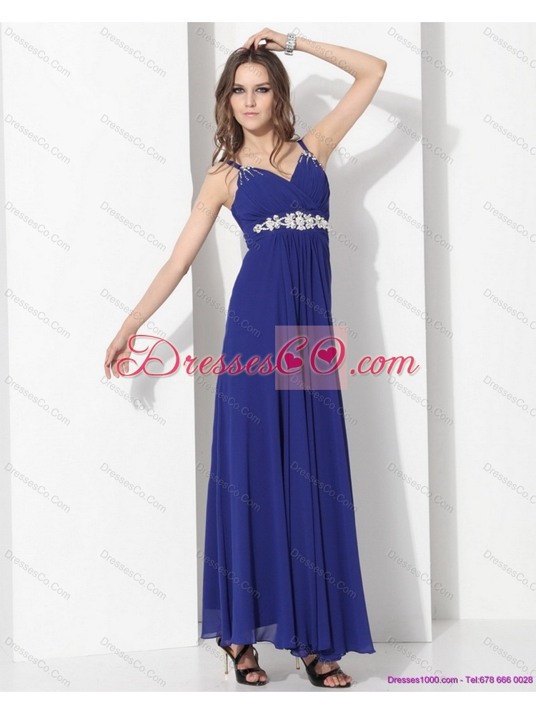 Ankle Length Blue Prom Dress with Beading