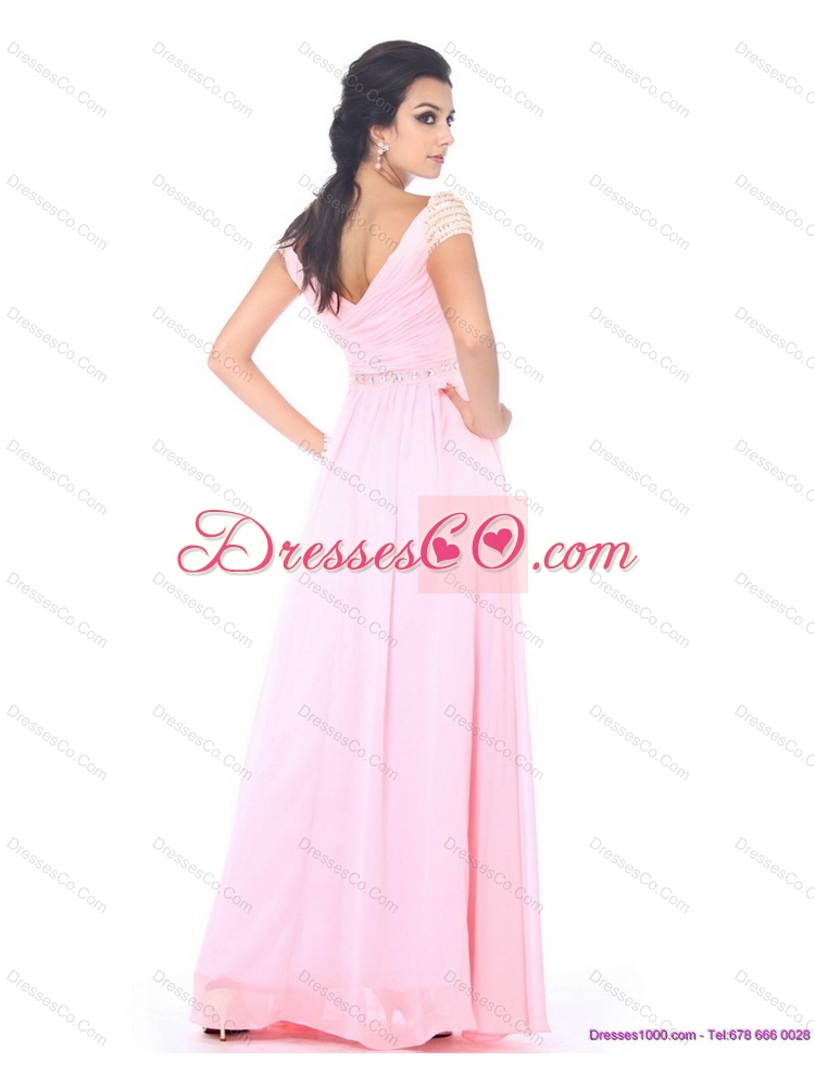 Off the Shoulder Beading Prom Dress in Baby Pink