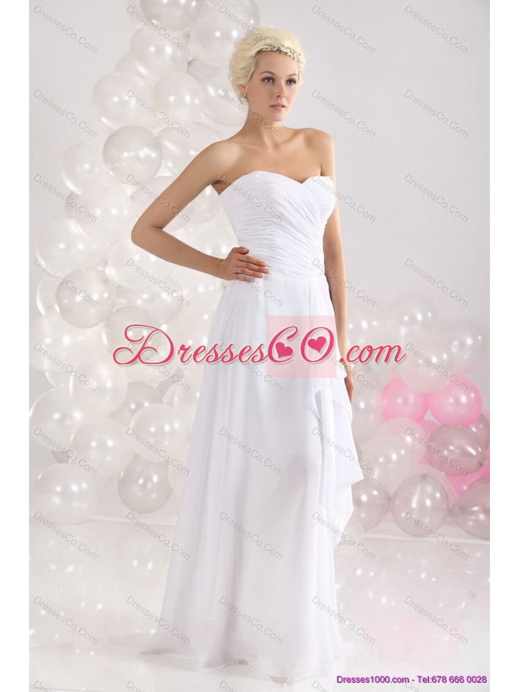 Ruching Floor Length Prom Dress in White
