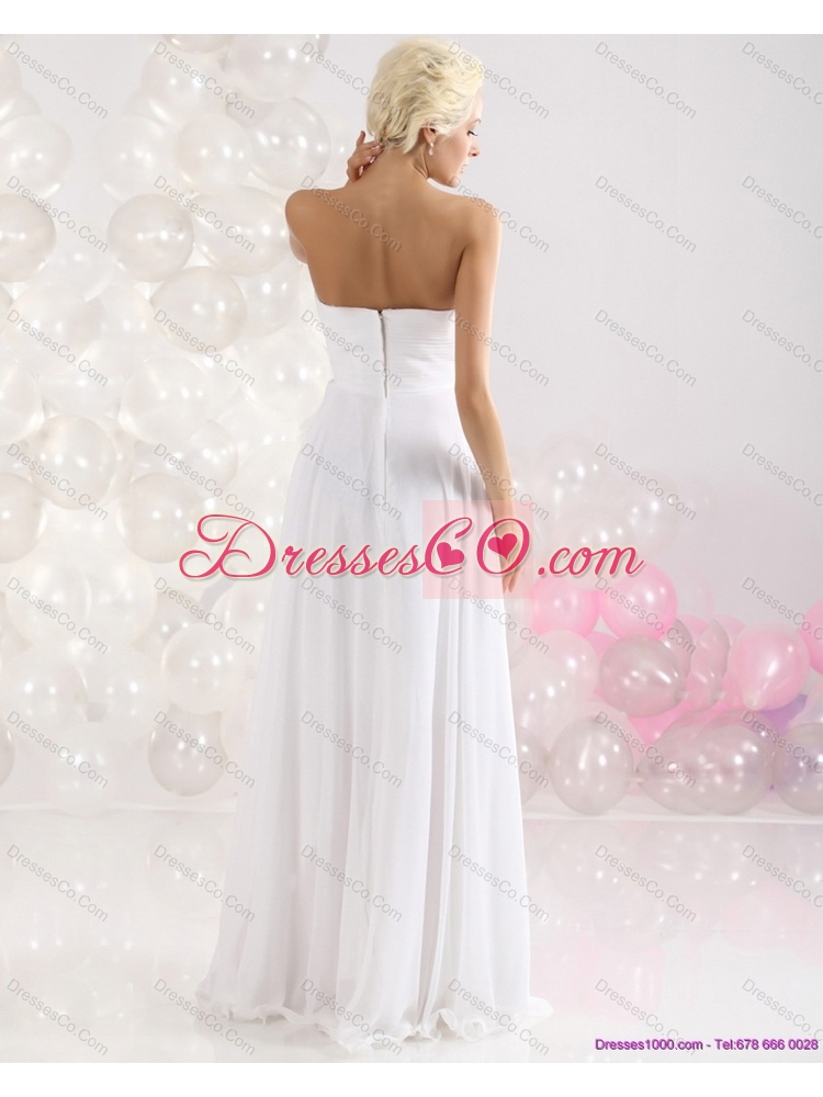 Ruching Floor Length Prom Dress in White