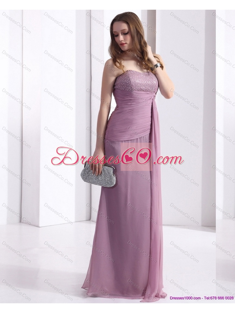 Strapless Ruching Floor Length Prom Dress in Lilac