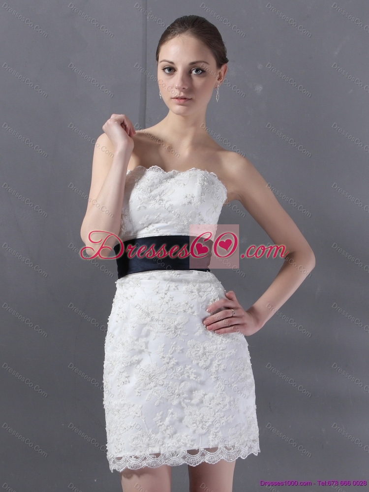 Strapless White Prom Dress with Lace and Belt