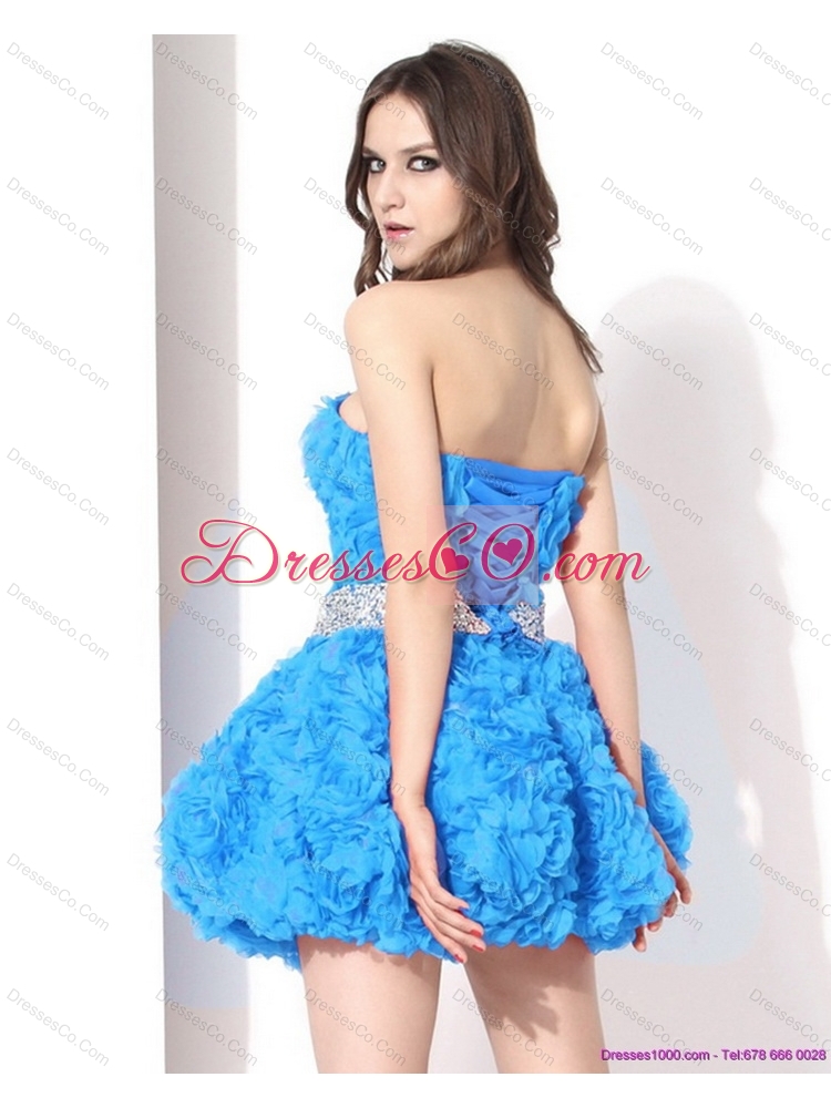 Cute Short Prom Dress with Rolling Flowers and Beading