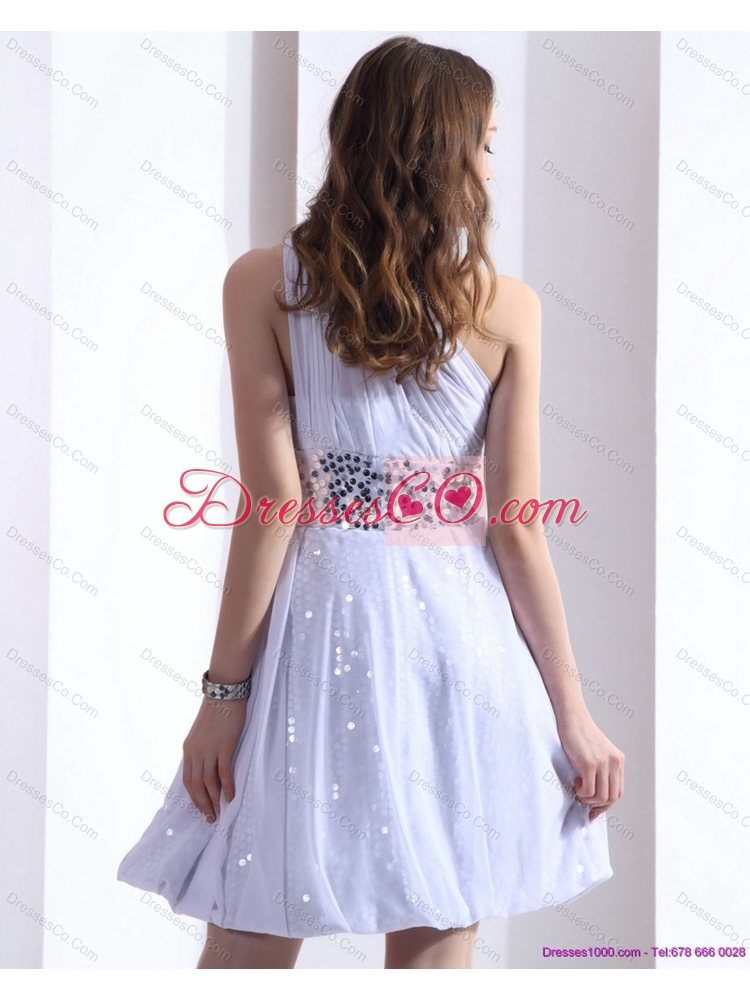 Discount One Shoulder White Prom Dress with Ruching and Sequins