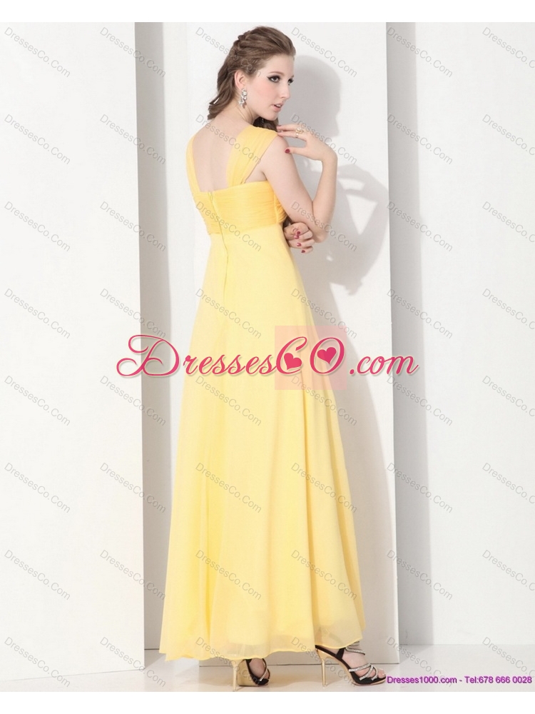 Floor Length Prom Dress with Ruching and Beading