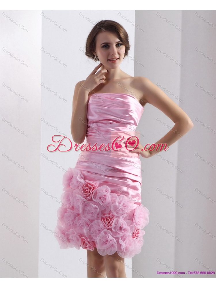 Lovely Strapless Ruching Mini Length Prom Dress in Baby Pink