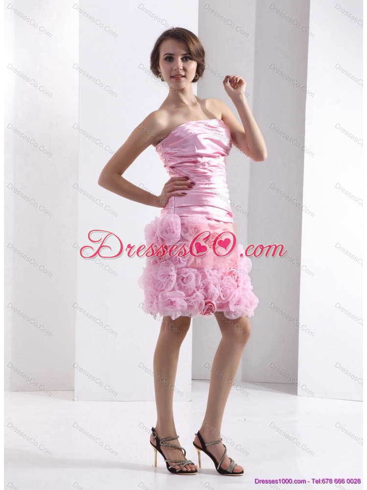 Lovely Strapless Ruching Mini Length Prom Dress in Baby Pink