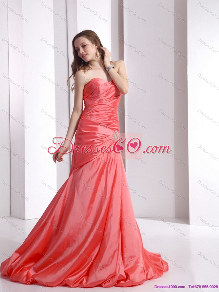 Affordable Ruching and Beading Prom Dress with Brush Train