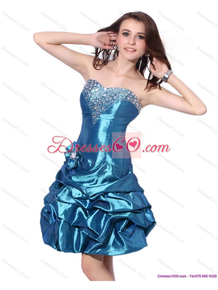 Beading Strapless Prom Dress with Pick Ups and Hand Made Flower