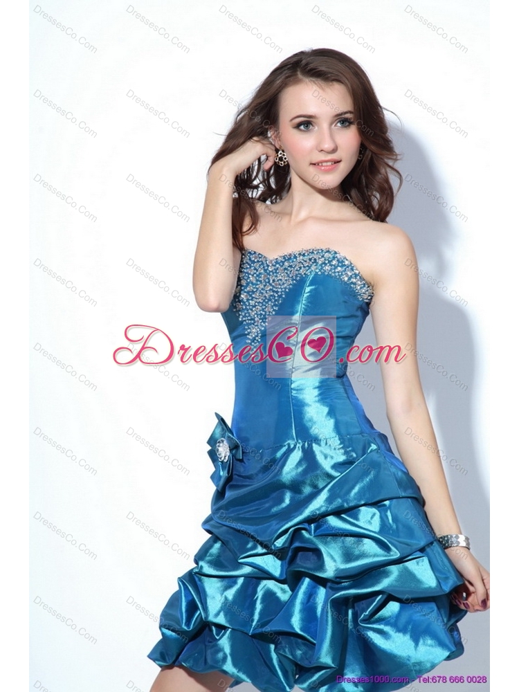 Beading Strapless Prom Dress with Pick Ups and Hand Made Flower