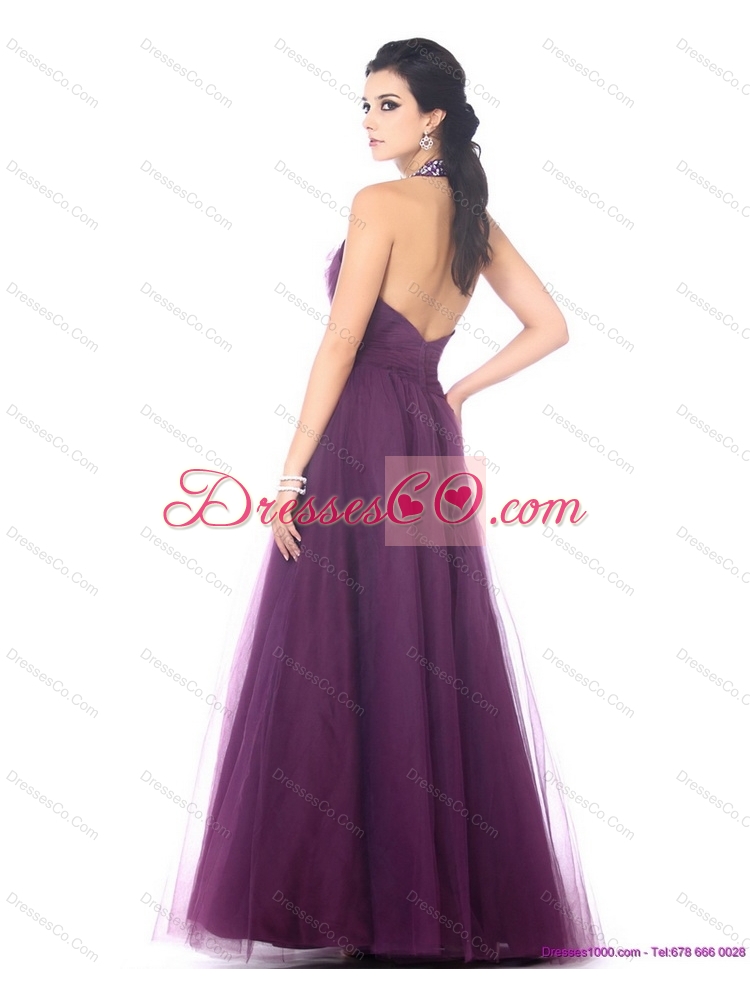 Halter Top Prom Dress with Ruching and Beading