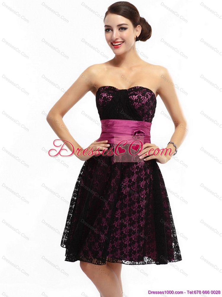 Mini Length Prom Dress with Lace and Hand Made Flowers