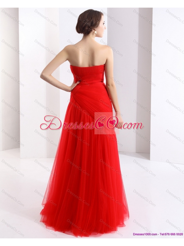 Classical Strapless Floor Length Ruching Prom Dress in Red