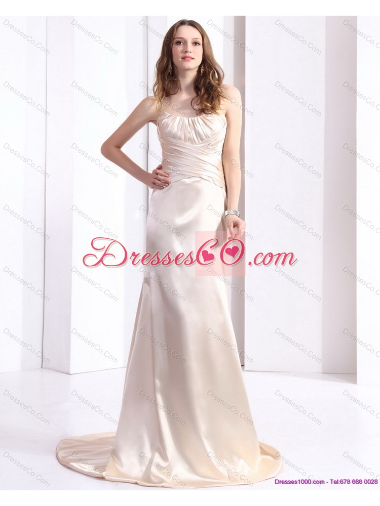 Elegant  Prom Dress with Brush Train and Ruching
